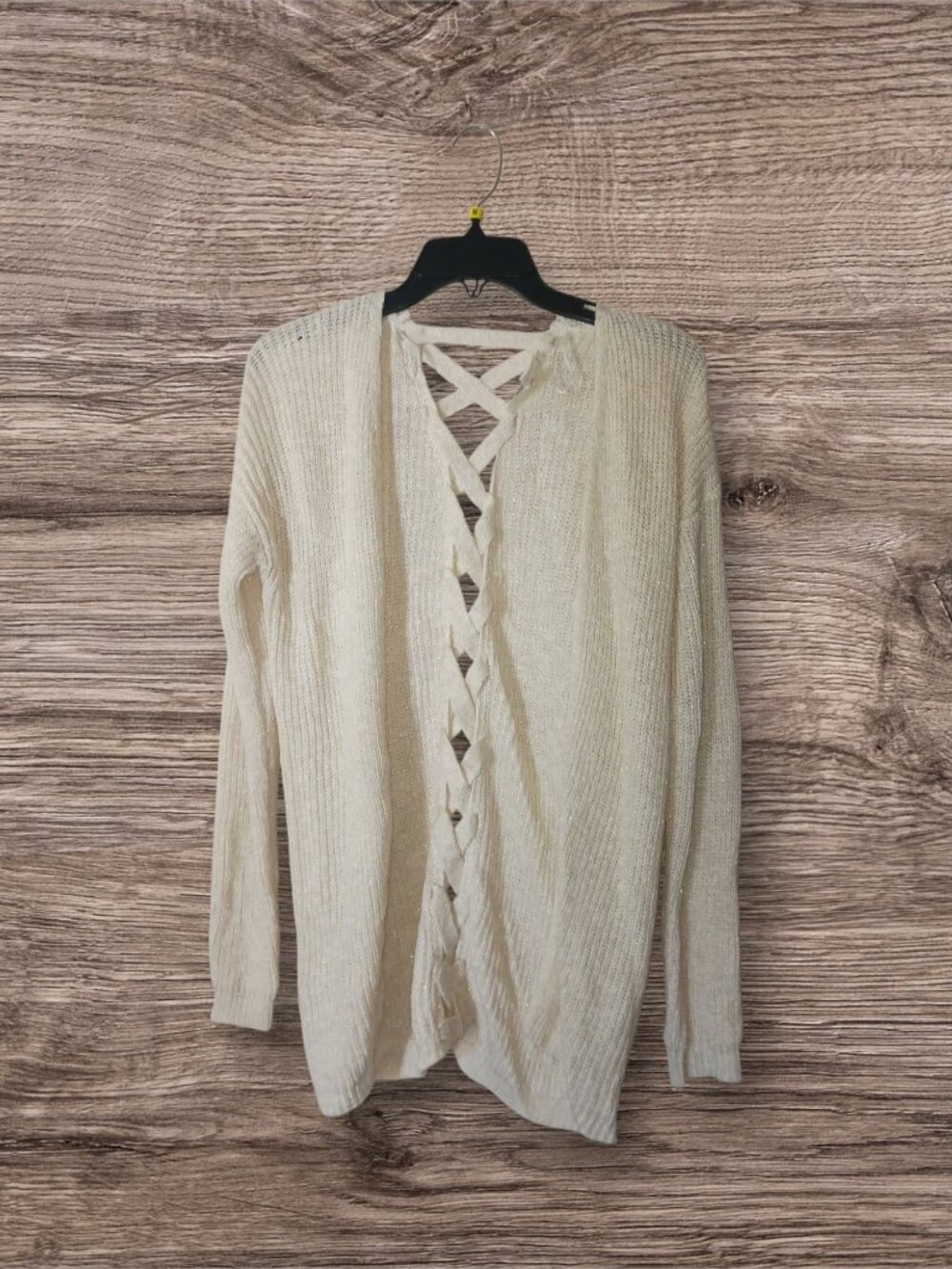 Altard State Women's Small Ivory Open Front Lace Up Back Cardigan Sweater